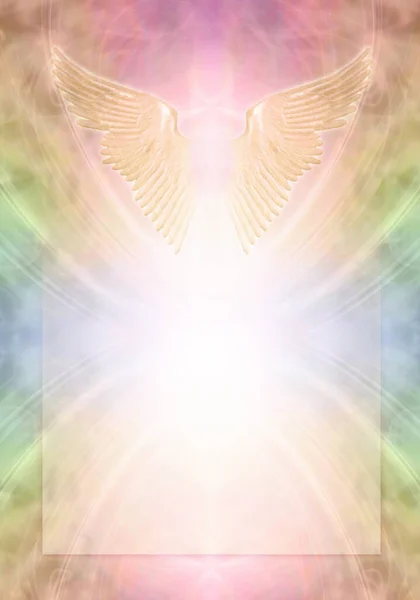 Piękny Szablon Tęczowej Terapii Aniołów Błyszczące Złote Skrzydła Aniołów Jasnym — Zdjęcie stockowe