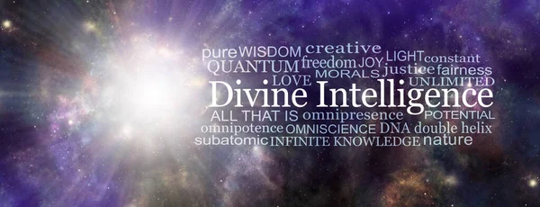 Divine Intellitgence Cosmic Word Cloud Big Bang Deep Space Background — Stock Photo, Image