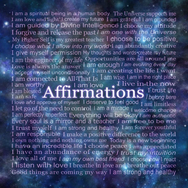 Cosmic Affirmations Wall Art Words Dark Blue Deep Space Background — Stock Photo, Image