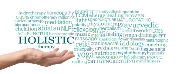 Choose Many Different Holistic Therapies Word Cloud Female Therapist Open — Stock Photo, Image