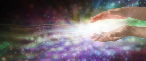 Magical Energy Healing Hands Sensing Healing Vibes Ethereal Multi Coloured — Stock Photo, Image