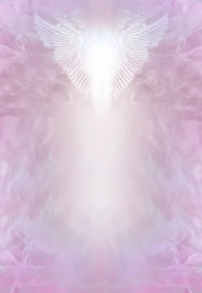 Angel Healing spiritual diploma award certificate template background - wide open wings with white light between against a pink ethereal wispy background with copy space for accreditation or price list