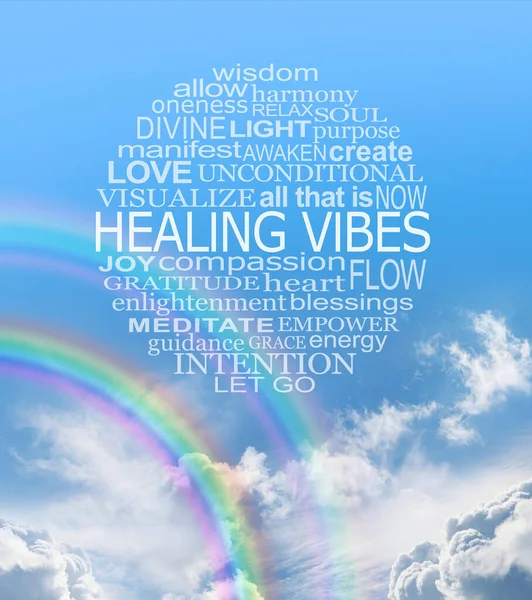 Double Rainbow Healing Vibes Circular Word Cloud Wall Art 예술에 — 스톡 사진
