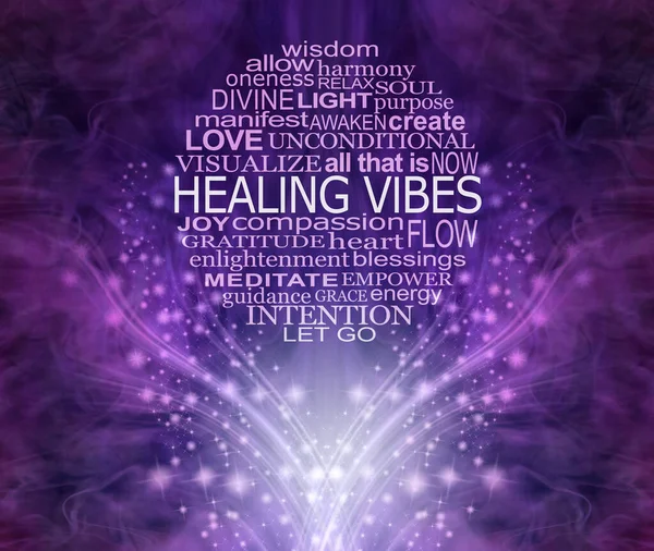 Slova Spojená Purple Ray Healing Vibes Word Cloud Wall Art — Stock fotografie