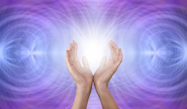 Sending Out Scalar Healing Energy Vibes Female Cupped Hands Matrix — Stock Photo, Image