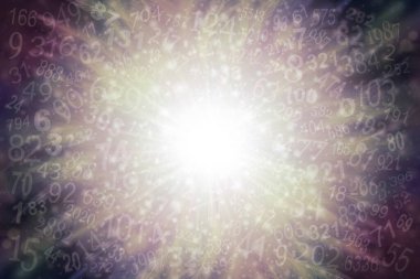 Dönen Rastgele Kozmik Sayılar Numeroloji Tema Şablonu - sıcak ton ince tüylü arkaplan büyük bir daire içinde akıcı sayılar ve kopyalama alanı