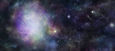Çok renkli plazma sisi arka planına sahip Karanlık Derin Uzay - Yıldızlar, gezegenler ve kozmik, astroloji, astronomi, yıldız teması için ideal eşsiz bir sisli plazma ile geniş uzay gökyüzü