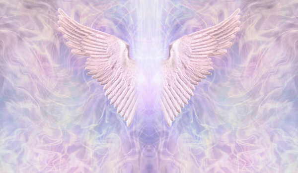 Шаблон подсветки розового ангела - пара крыльев с белым светом между желаемым розово-синим фоном и местом для текста с каждой стороны                               