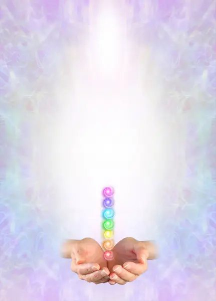 Female Cupped Hands Seven Spinning Chakras Diploma Certificate Memo Template — Stock Photo, Image