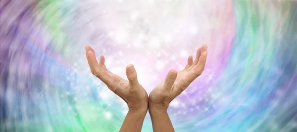 Reiki Healers Energy Vortex Background Open Hands Sparkles White Light Royalty Free Stock Images