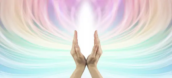 Colour Energy Healing Background Hands Making Shape White Light Flowing — Stock Photo, Image