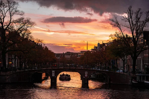 Canali Amsterdam Paesi Bassi Durante Tramonto Bello Colorato — Foto Stock