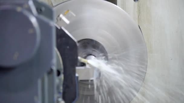 Cnc Lathe Machine Makes Metal Detail Factory Metal Processing Cnc — Stock Video