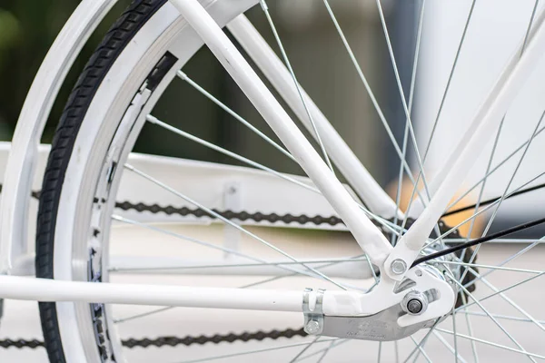 Велосипедні Колеса Крупним Планом Зображення Асфальтній Дорозі Заходу Сонця — стокове фото