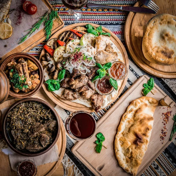 Cocina Árabe Almuerzo Tradicional Oriente Medio También Ramadán Iftar Comida — Foto de Stock