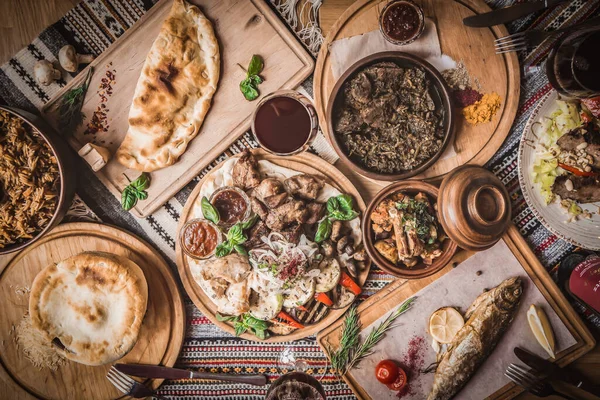 Cocina Árabe Almuerzo Tradicional Oriente Medio También Ramadán Iftar Comida — Foto de Stock