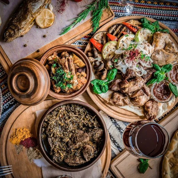 Cocina Árabe Almuerzo Tradicional Oriente Medio También Ramadán Iftar Comida —  Fotos de Stock