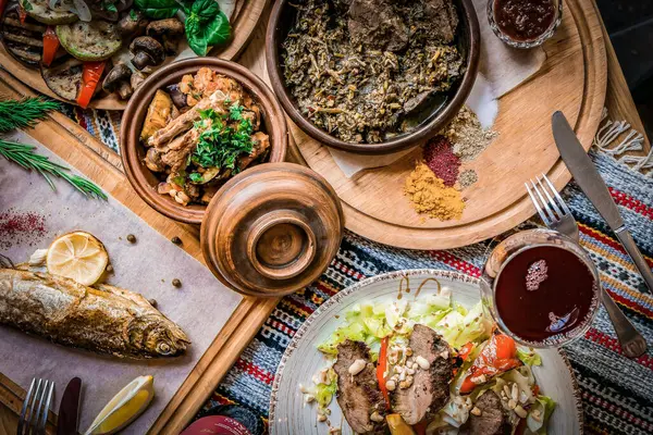 Cocina Árabe Almuerzo Tradicional Oriente Medio También Ramadán Iftar Comida —  Fotos de Stock