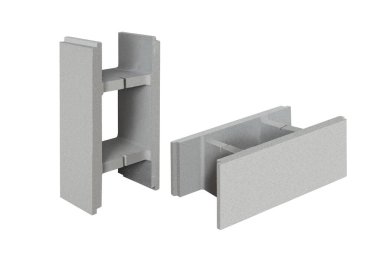 Vakfın inşası için beton dökümü. Mimari bağlayıcılar beyaz arka planda izole edilmiş çimento çitlerini güçlendiriyor