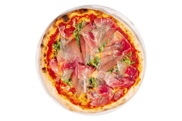 Pizza Med Prosciutto Crudo Arugula Och Parmesan Stockbild
