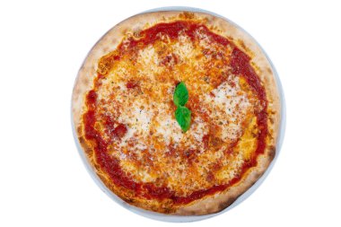 Pizza Napoletana, geleneksel ve otantik İtalyan pizzası ahşap fırında pişirilmiş. Mozzarella peynirli Margherita pizza, domates sosu, zeytinyağı ve fesleğen yaprağı. Uluslararası pizza günü