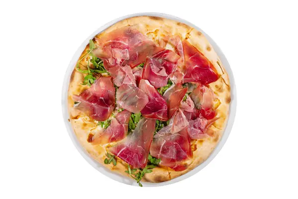 Pizza Med Prosciutto Crudo Arugula Och Parmesan Royaltyfria Stockbilder