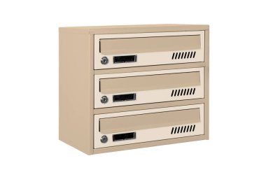 Posta kutuları dairede. Dairesinde kilitlenebilir merkezi olan metal posta kutusu. Posta kutusu beyaz arkaplan izole