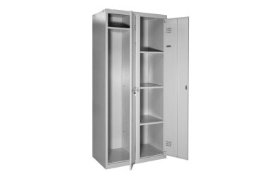 White lockers for locker room. Change room metal box grey
