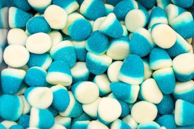 Değişik renkli jelibon şekerlemeler. Üst Manzara. Jöleli şekerler.