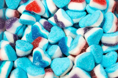 Değişik renkli jelibon şekerlemeler. Üst Manzara. Jöleli şekerler.