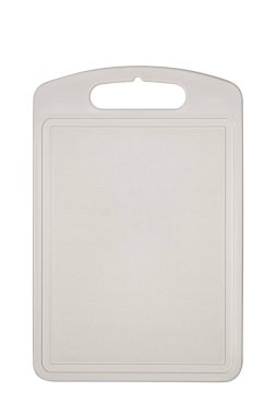 Beyaz arkaplanda plastik kesme tahtası