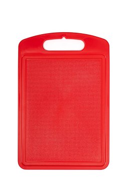 Beyaz arkaplanda plastik kesme tahtası