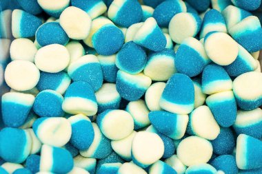 Değişik renkli jelibon şekerlemeler. Üst Manzara. Jöleli şekerler.