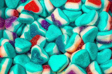 Değişik renkli jelibon şekerlemeler. Üst Manzara. Jöleli şekerler. Şekerleme.