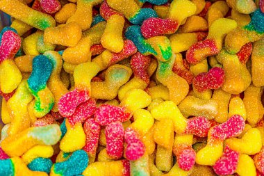 Değişik renkli jelibon şekerlemeler. Üst Manzara. Jöleli şekerler. Şekerleme.