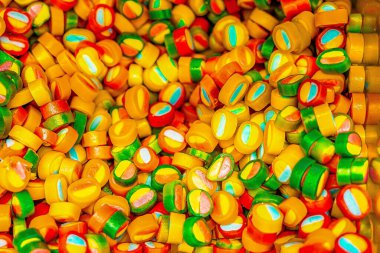 Değişik renkli jelibon şekerlemeler. Üst Manzara. Jöleli şekerler. Şekerleme.