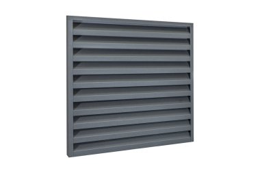 Metalden yapılmış gri, basit bir çit. Paslanmaz çelik çit parçaları. Endüstriyel tasarım galvanize malzeme.