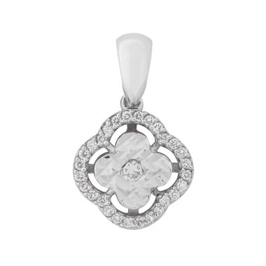 Beyaz arka planda mücevherleri olan zarif beyaz altın kolye.