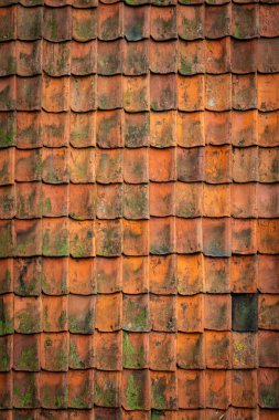 Çatı kiremit dokusu. Çatı katı malzemesi. Çatı kiremit desenini tekrarlayın. Klasik ev dış çatı tasarımı. Mimari öğe, çatı katı. Binanın tepesinde. Metal profilli çatı fayansı. Vektör illüstrasyonu.