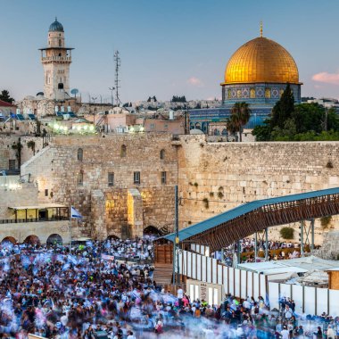 JERUSALEM, ISRAEL - CIRCA MAYIS 2018: Kudüs 'teki Batı Duvarı manzarası, İsrail yaklaşık Mayıs 2018' de Kudüs 'te.