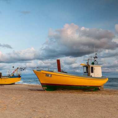 Fishing boat on the beach in Rewal circa August 2021 in Rewal.