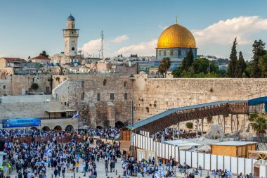 JERUSALEM, ISRAEL - CIRCA MAYIS 2018: Kudüs 'teki Batı Duvarı manzarası, İsrail yaklaşık Mayıs 2018' de Kudüs 'te.