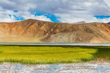 Tacikistan 'da Pamir' de Bulunkul Gölü 'nün güzel manzarası