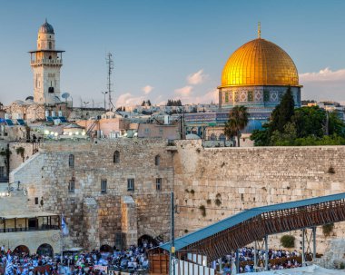 JERUSALEM, ISRAEL - CIRCA MAYIS 2018: Kudüs 'teki Batı Duvarı manzarası, İsrail yaklaşık Mayıs 2018' de Kudüs 'te.
