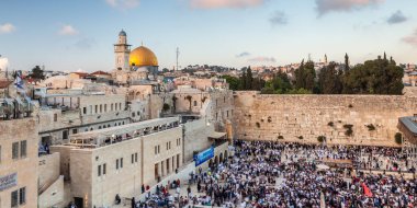 JERUSALEM, ISRAEL - CIRCA MAYIS 2018: Kudüs 'teki Batı Duvarı manzarası, İsrail yaklaşık Mayıs 2018' de Kudüs 'te.