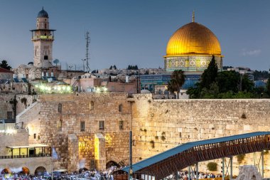 JERUSALEM, ISRAEL - CIRCA MAYIS 2018: Kudüs 'teki Batı Duvarı manzarası, İsrail yaklaşık Mayıs 2018' de Kudüs 'te.