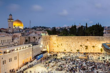 JERUSALEM, ISRAEL - CIRCA MAYIS 2018: Kudüs 'teki Batı Duvarı manzarası, İsrail yaklaşık Mayıs 2018' de Kudüs 'te.