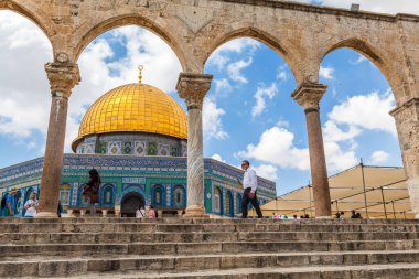 JERUSALEM, ISRAEL - CIRCA MAYIS 2018: Kudüs 'teki Kaya Kubbe manzarası, İsrail yaklaşık Mayıs 2018.