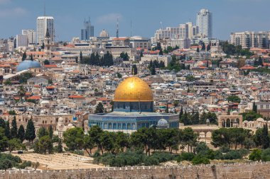 JERUSALEM, ISRAEL - CIRCA MAYIS 2018: Kudüs şehrinin muhteşem manzarası Mayıs 2018 'de Kudüs' te.