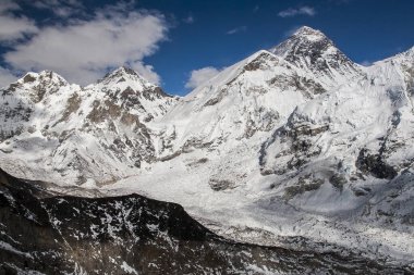 KALA PATTHAR, NEPAL - CIRCA ECTOBER 2013: Kala Patthar 'dan Everest ve Nuptse manzarası Ekim 2013' te Kala Patthar 'da.